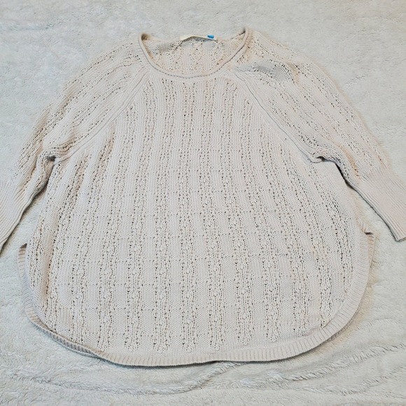 Anthropologie Sparrow Cream Boho Cozy Lagenlook Loose Knit Cropped Sweater Large - Picture 1 of 9